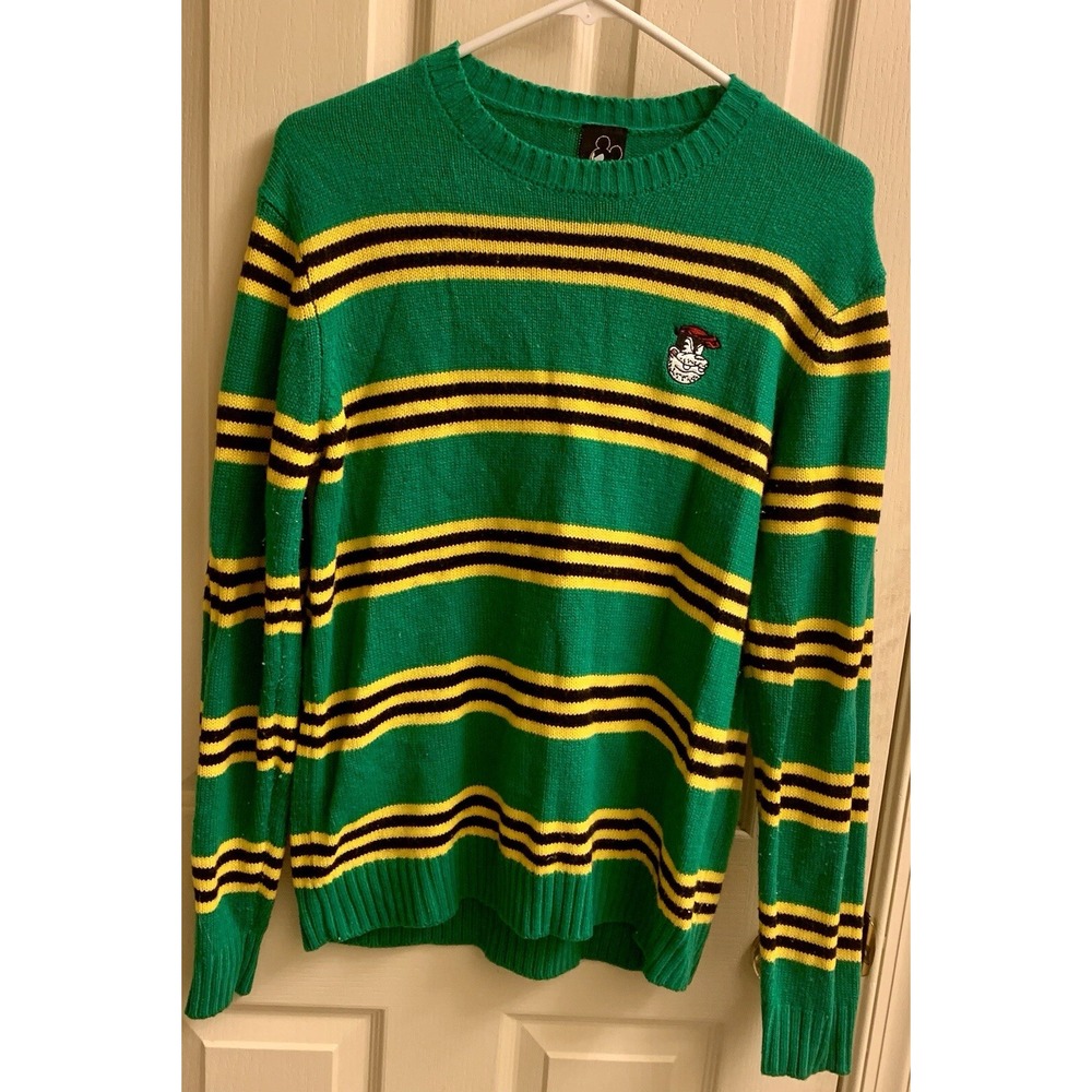 Disney‎ X Forever 21 Mens Sweater Size Medium Green Striped Pete Embroidered